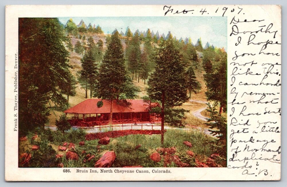 1907 Bruin Inn North Cheyenne Canon Colorado Postcard Frank S. Thayer Denver CO